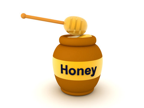 3D Rendering of honey jar and honey spoon