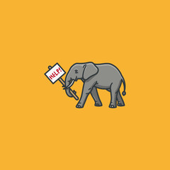 Elephant holding help sign vector illustration