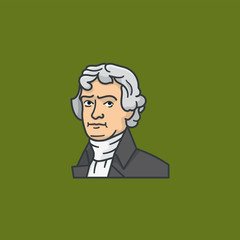 Late US president Thomas Jefferson cartoon portrait vector illustration