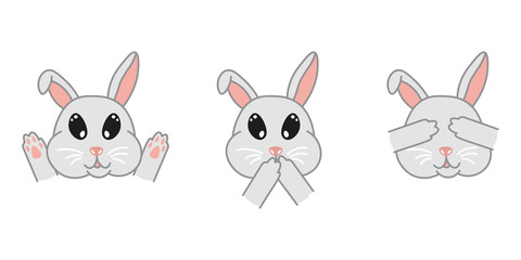 set of kawaii doodle rabbits bunnies, cute domestic animal, lovely cartoon drawing pet, editable vector illustration for kids decoration, poster, t shirt print, card, stickers