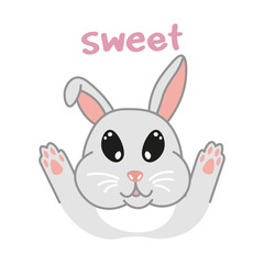 Obraz na płótnie Canvas kawaii doodle rabbit bunny, cute domestic animal, lovely cartoon drawing pet, editable vector illustration for kids decoration, poster, t shirt print, card