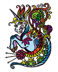 Colorful doodle unicorn