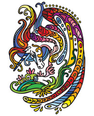 Vector doodle rainbow unicorn