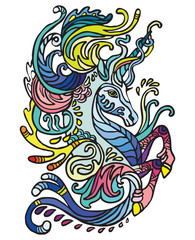 Obraz premium Vector doodle water unicorn