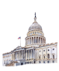 Watercolor drawing builging Congress USA