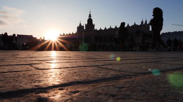 Cloth Hall on Medieval Main market square during sunset in Krakow, Poland