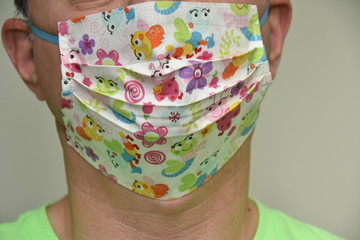 Homemade  mask ,Blue cotton face Mask  protection for girls with flowers,   -Coronavirus COVID-19) 