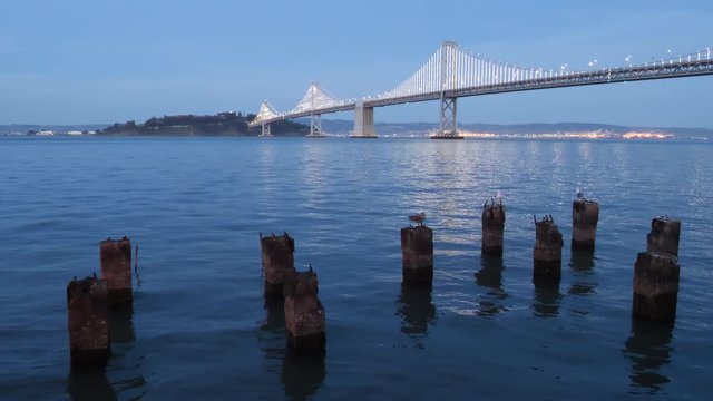 dusk shot of the san francisco&ndash;oakland bay bridge at san francisco in northern california, usa