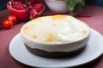Rustic soup pot with bread on top