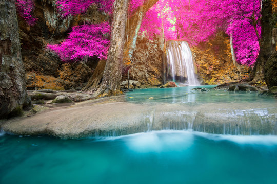 Beautiful waterfall in autumn forest, Kanchanaburi province, Thailand © AlexPhototest