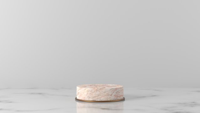 Minimal luxury white abstract design box and cylinder circle with gold pedestal podium in white Marble background. concept display stage platform showcase, product, sale, banner, cosmetic. 3D render
