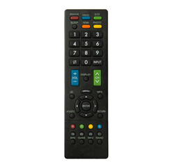 The remote control of the Television (TV) isolate on a white background. Top view and clipping path.