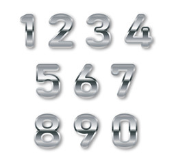 Silver numbers set. Digital metal gradient numbers.Vector numbers isolated
