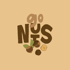 play on words illustration with cute lettering. go NUTS! Cute vector hand drawn cartoon art for greeting card, poster, banner, invitation, designs