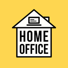 Home office plate, nameplate, door sign, web banner. Table, symbol with text: stay at home. Stay home label.