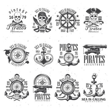 A set of skull logos, a pirate emblem. Vector illustration