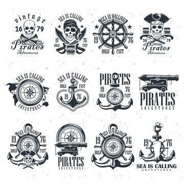 A set of skull logos, a pirate emblem. Vector illustration