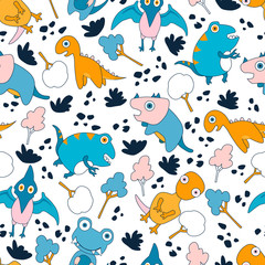 Dinosaurs seamless pattern for kids, Creative vector childish background