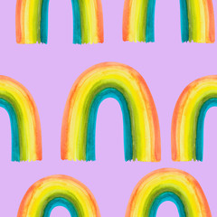 Fototapeta premium Watercolor pattern with rainbow on isolated white background, watercolor hand drawing