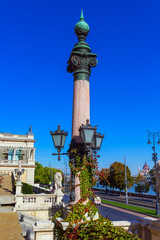 Pillar with lanterns on the Danube embankment in Budapest