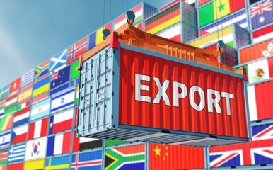 Freight Container with the word "EXPORT" on the side - 3D Rendering