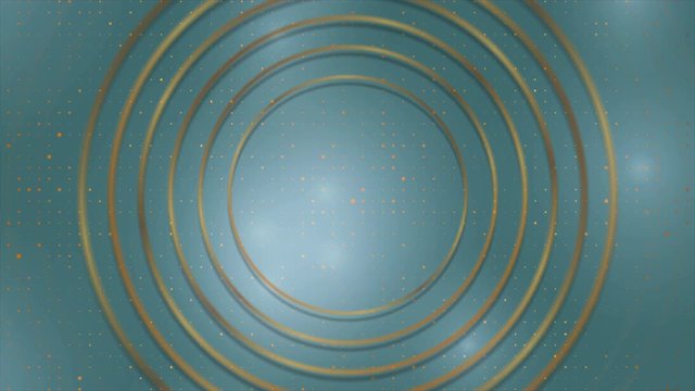 Abstract blue tech geometric motion background with golden rings. Video animation Ultra HD 4K 3840x2160