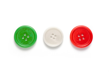 Italian tricolor tailoring buttons on a totally white background