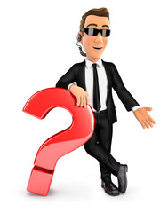 3d security agent leaning against question mark