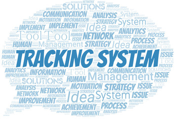 Tracking System typography vector word cloud.