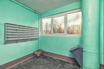 Garbage chute in apartment building trash disposal