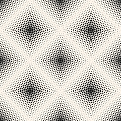 Vector seamless pattern, visual halftone transition effect. Monochrome texture with small rounded shapes in rhombic form, square abstract background. Stylish design for prints, covers, decor, digital