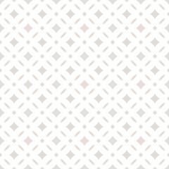 Subtle abstract seamless floral pattern. Vector beige and white pastel background. Simple geometric leaf ornament. Delicate luxury graphic texture with diamond shapes, grid. Design for decor, prints