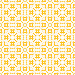 Yellow vector seamless pattern. Simple geometric texture with rounded crosses in circular grid. Abstract minimal colorful background. Funky style decor. Hipster fashion. Positive summer design