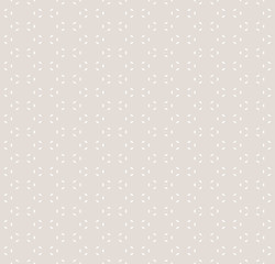 Subtle vector minimalist seamless pattern. Simple geometric texture in pastel colors. Abstract beige background with tiny white rhombus shapes. Delicate design for decor, wallpapers, linens, clothing