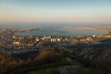 black sea, ocean, sea, grass field, grass, sunrise, morning, nature, gelendzhik, russia, spring, mountain, city, travel, cityscape, view, architecture, urban, landscape, landmark, sky, skyline, aerial
