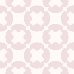 Fototapeta premium Vector geometric seamless pattern. Simple abstract texture with big crosses, circles. Subtle modern minimal background in light pink color. Cute repeatable design for decor, print, textile, wrapping