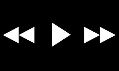 Vector white media player icon set isolated on black background. Play and speed button