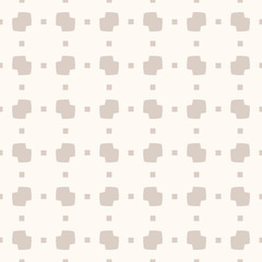 Vector minimalist seamless pattern. Subtle abstract geometric texture with small squares, dots, rhombuses. Simple minimal background in beige pastel colors. Repeat design for decor, wallpapers, covers