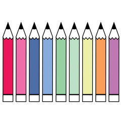 Pencil - vector icon in many color (red, pink, purple, green, orange, blue) on isolated white background. illustration EPS10