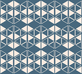 Triangle seamless pattern. Vector abstract geometric texture. Soft blue and beige color. Simple modern graphic background with small triangles, diamond shapes, grid, net. Stylish minimal repeat design