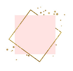 Pink card and golden glitter frame with confetti