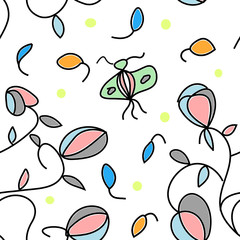 Floral and butterfly funny seamless pattern