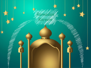 Golden Mosque Illustration. Ramadan kareem background