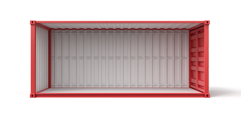 3d rendering of open empty red shipping container side view isolated on white background