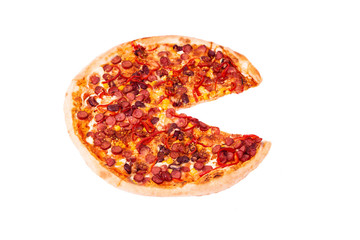 Pizza Mexico, without slice isolated on white, top view with kapia and chili peppers