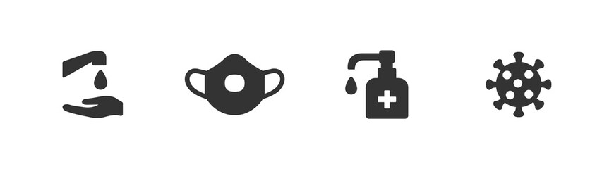 Hygiene vector icon set. Virus care black shape silhouette icons collection. Washing hands, anti bacterial soap