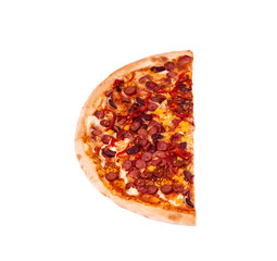 Half of pizza Mexico, isolated on white, top view with kapia and chili peppers