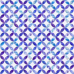 Moroccan pattern. Mediterranean seamless navy blue ornament. Handpainted paper collage. Watercolor hand drawn illustration. Paper art and craft style. Cut paper. Applique. Vintage. Tiles design