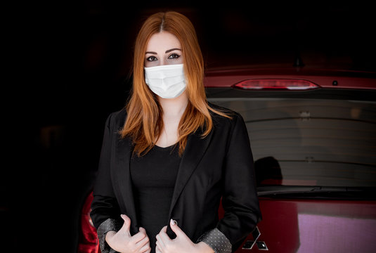 Business woman protect mask, stop virus, save yourself 
