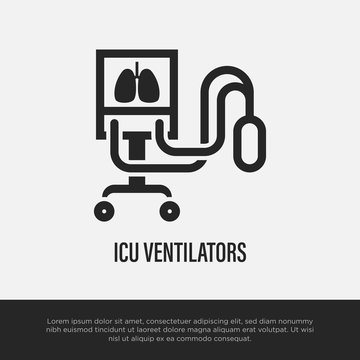 ICU Ventilator Thin Line Icon. Intensive Care Unit For Lung Vantilation. Healthcare And Medical Vector Illustration.